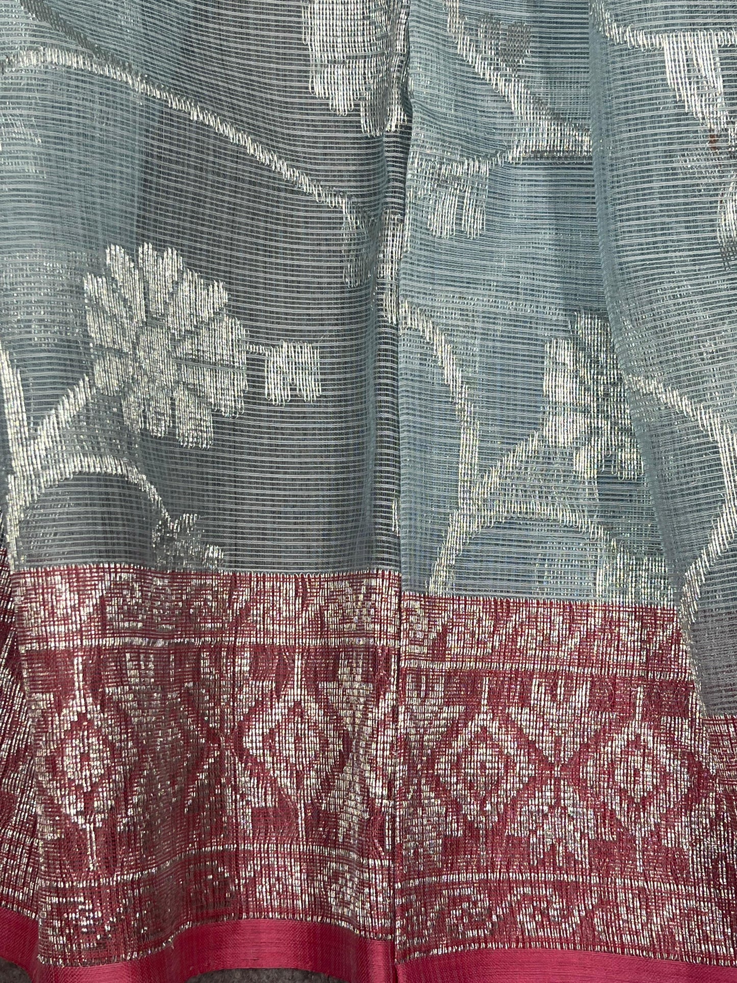 ICE BLUE REAL JARI PURE HANDLOOM KOTA DORIYA SAREE