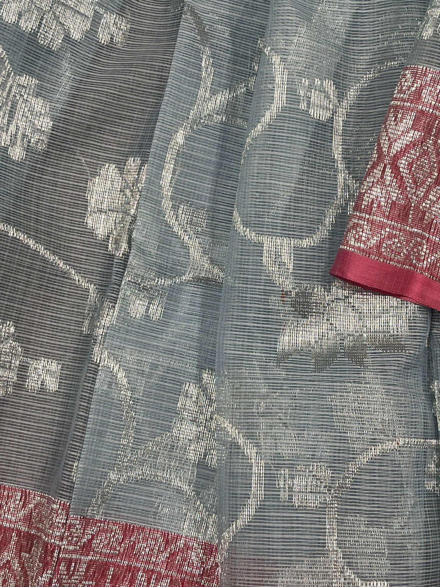 ICE BLUE REAL JARI PURE HANDLOOM KOTA DORIYA SAREE