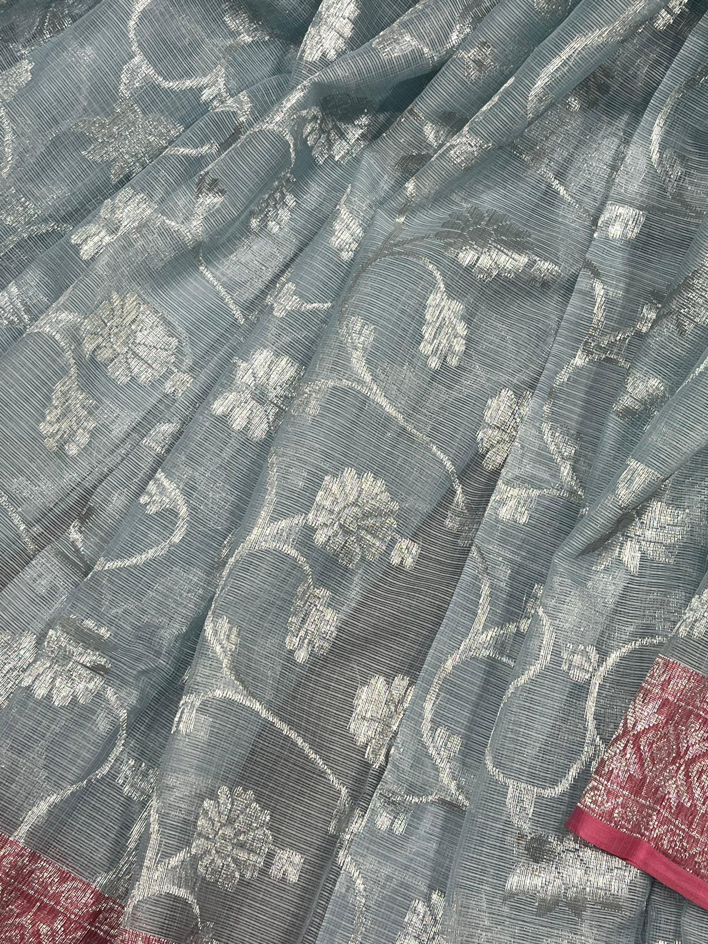 ICE BLUE REAL JARI PURE HANDLOOM KOTA DORIYA SAREE