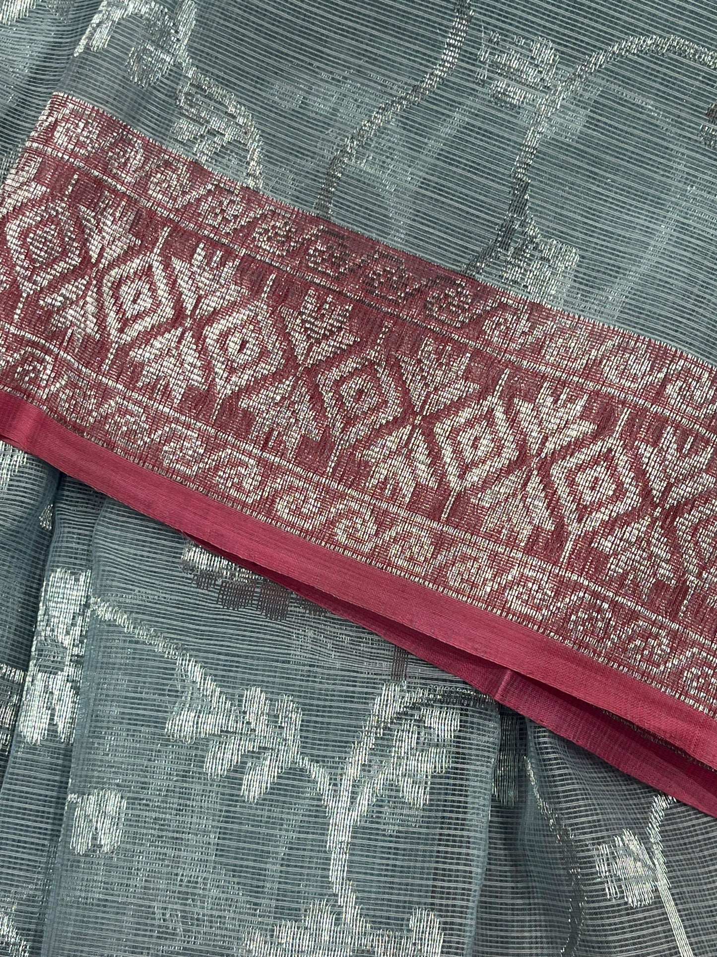 ICE BLUE REAL JARI PURE HANDLOOM KOTA DORIYA SAREE