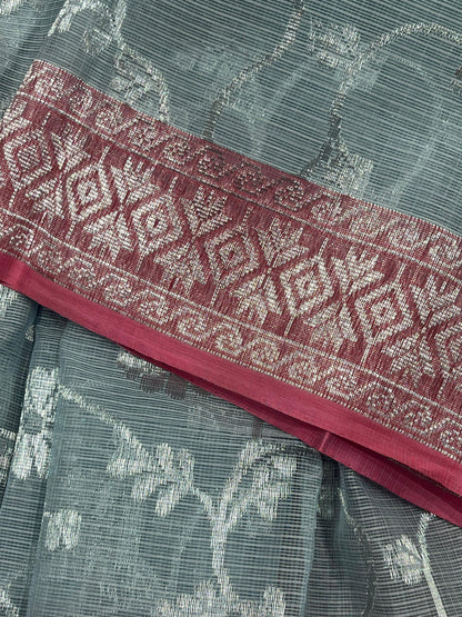 ICE BLUE REAL JARI PURE HANDLOOM KOTA DORIYA SAREE