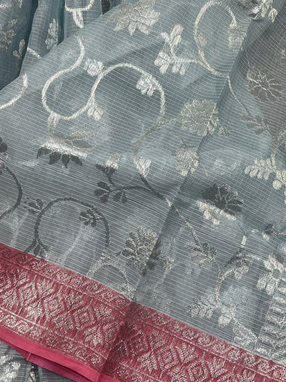 ICE BLUE REAL JARI PURE HANDLOOM KOTA DORIYA SAREE