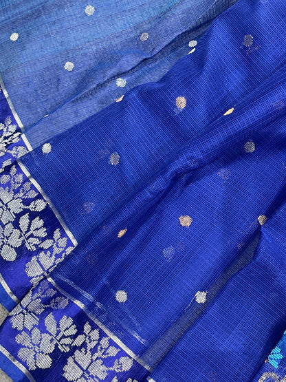 ROYAL BLUE REAL JARI PURE HANDLOOM KOTA DORIYA SAREE