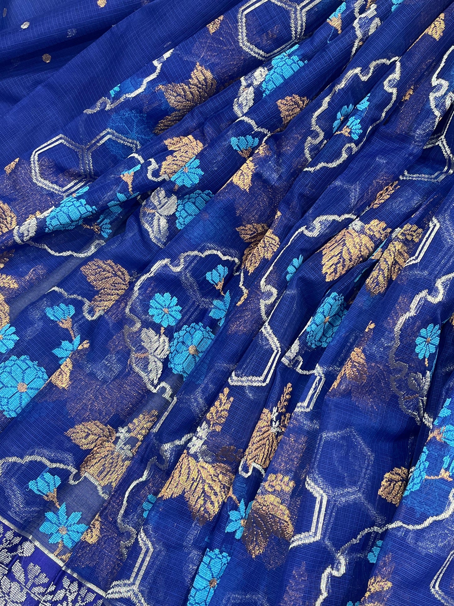 ROYAL BLUE REAL JARI PURE HANDLOOM KOTA DORIYA SAREE