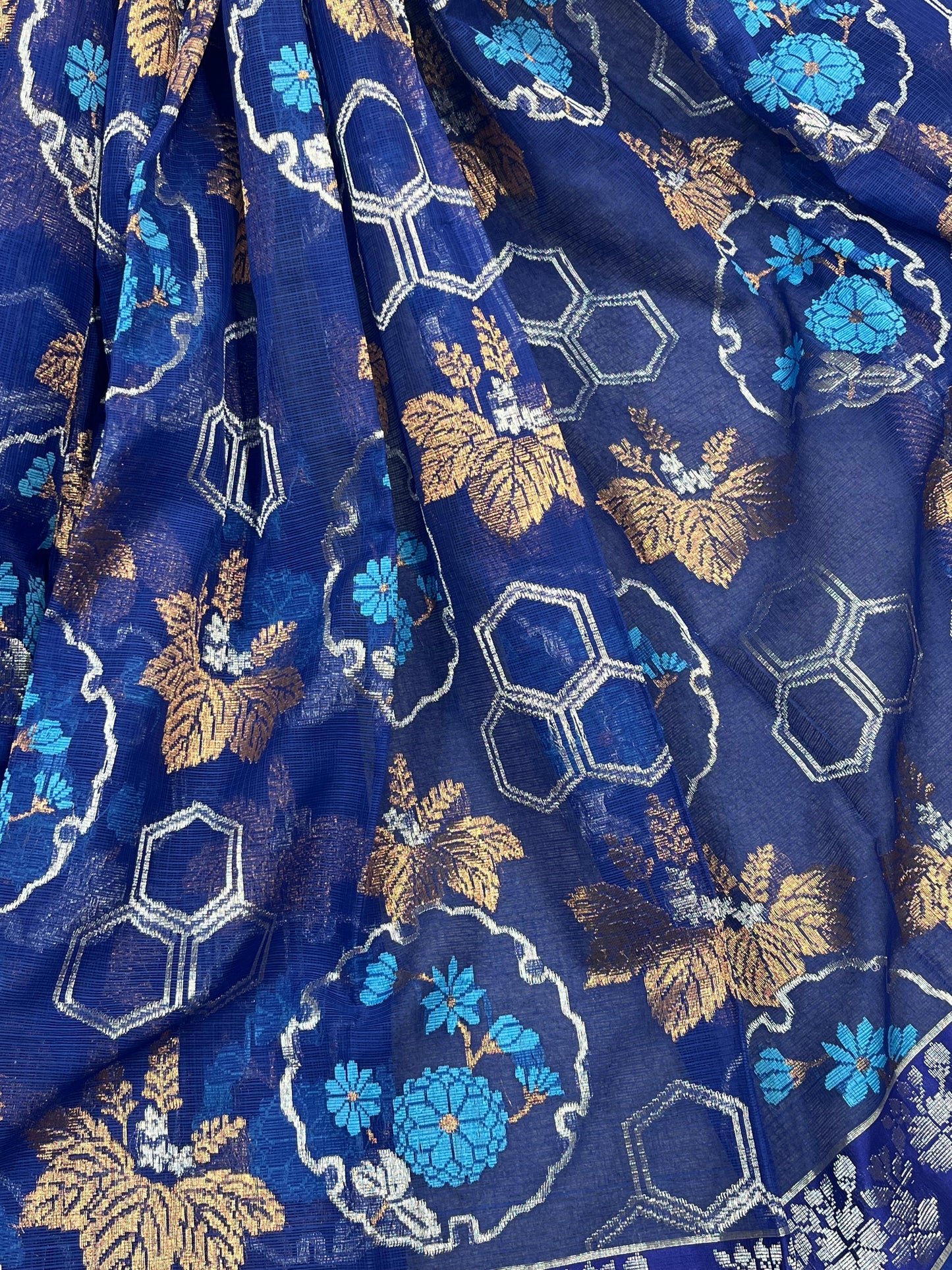 ROYAL BLUE REAL JARI PURE HANDLOOM KOTA DORIYA SAREE