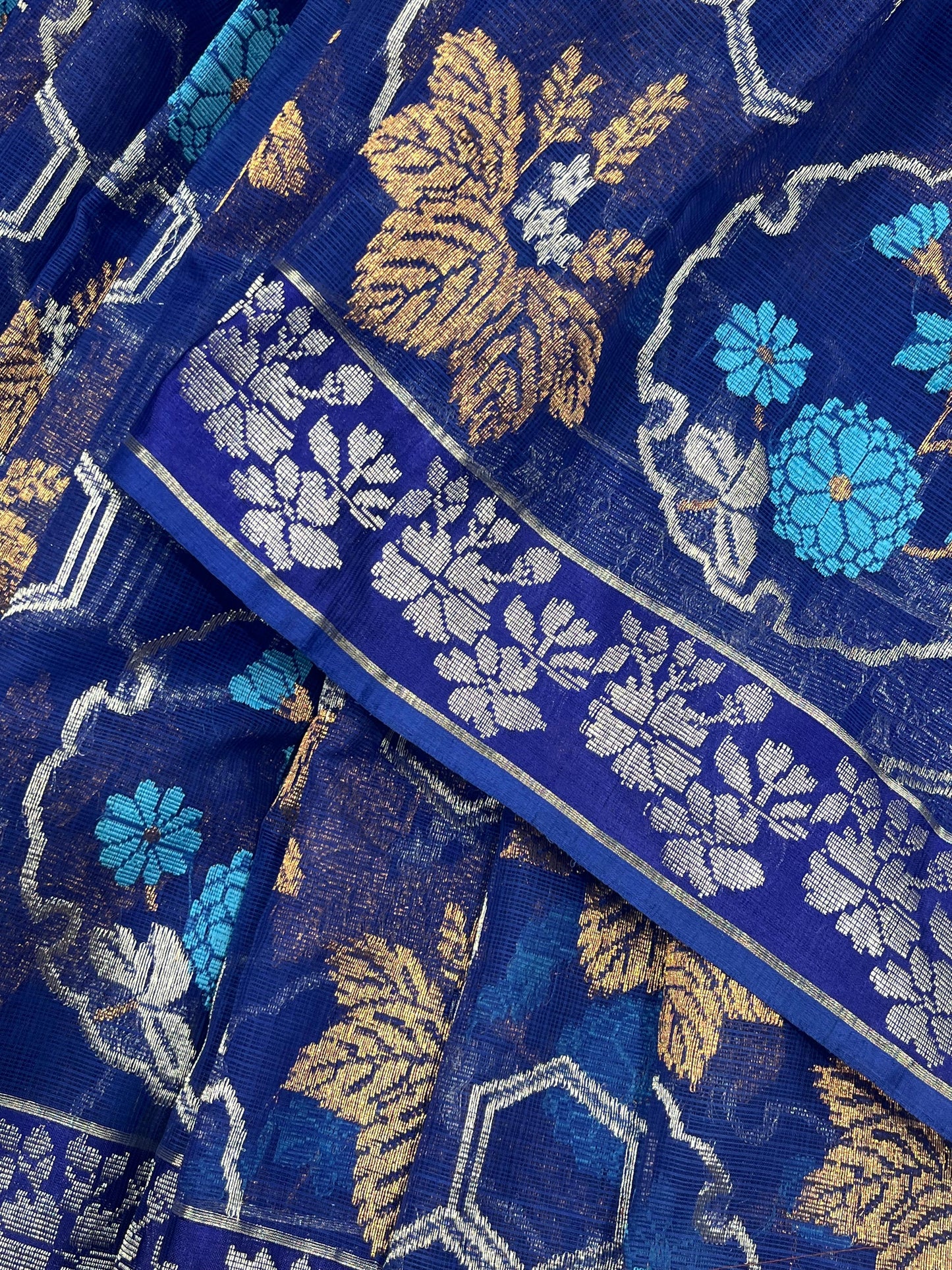 ROYAL BLUE REAL JARI PURE HANDLOOM KOTA DORIYA SAREE