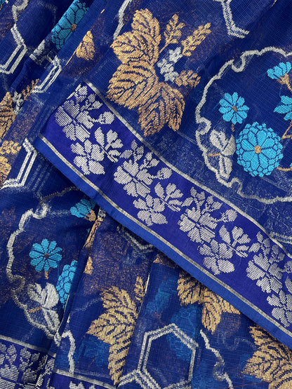 ROYAL BLUE REAL JARI PURE HANDLOOM KOTA DORIYA SAREE