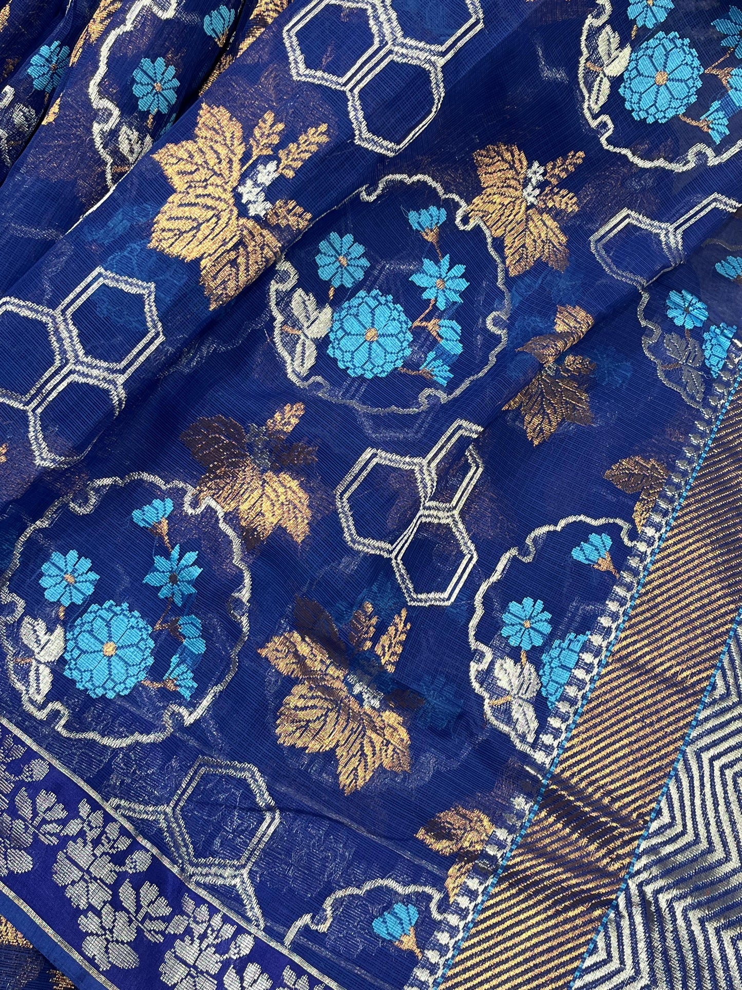 ROYAL BLUE REAL JARI PURE HANDLOOM KOTA DORIYA SAREE