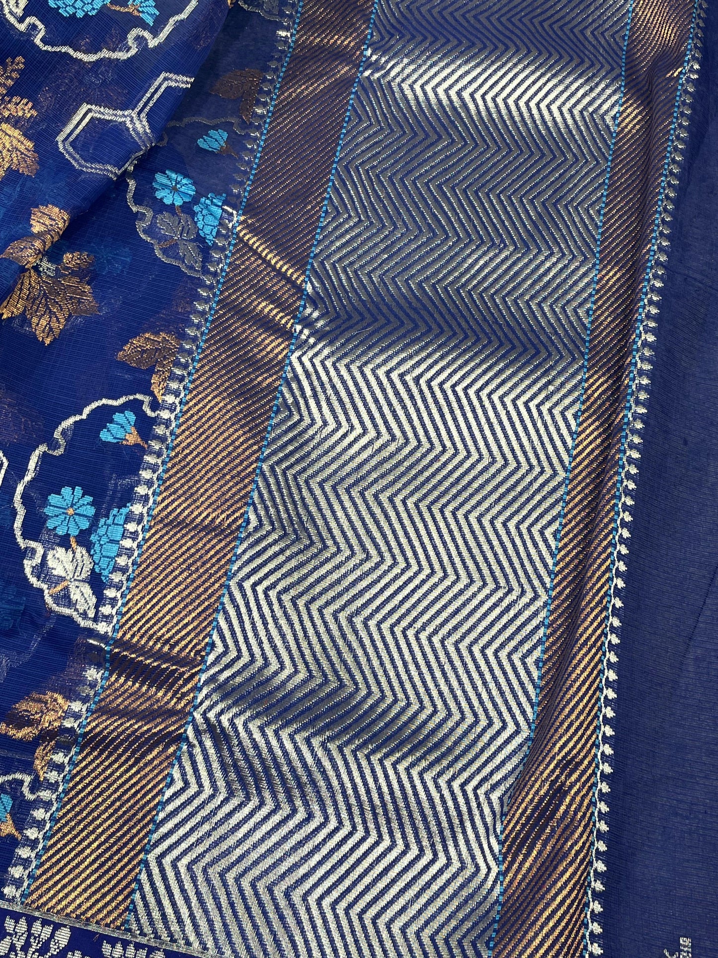 ROYAL BLUE REAL JARI PURE HANDLOOM KOTA DORIYA SAREE