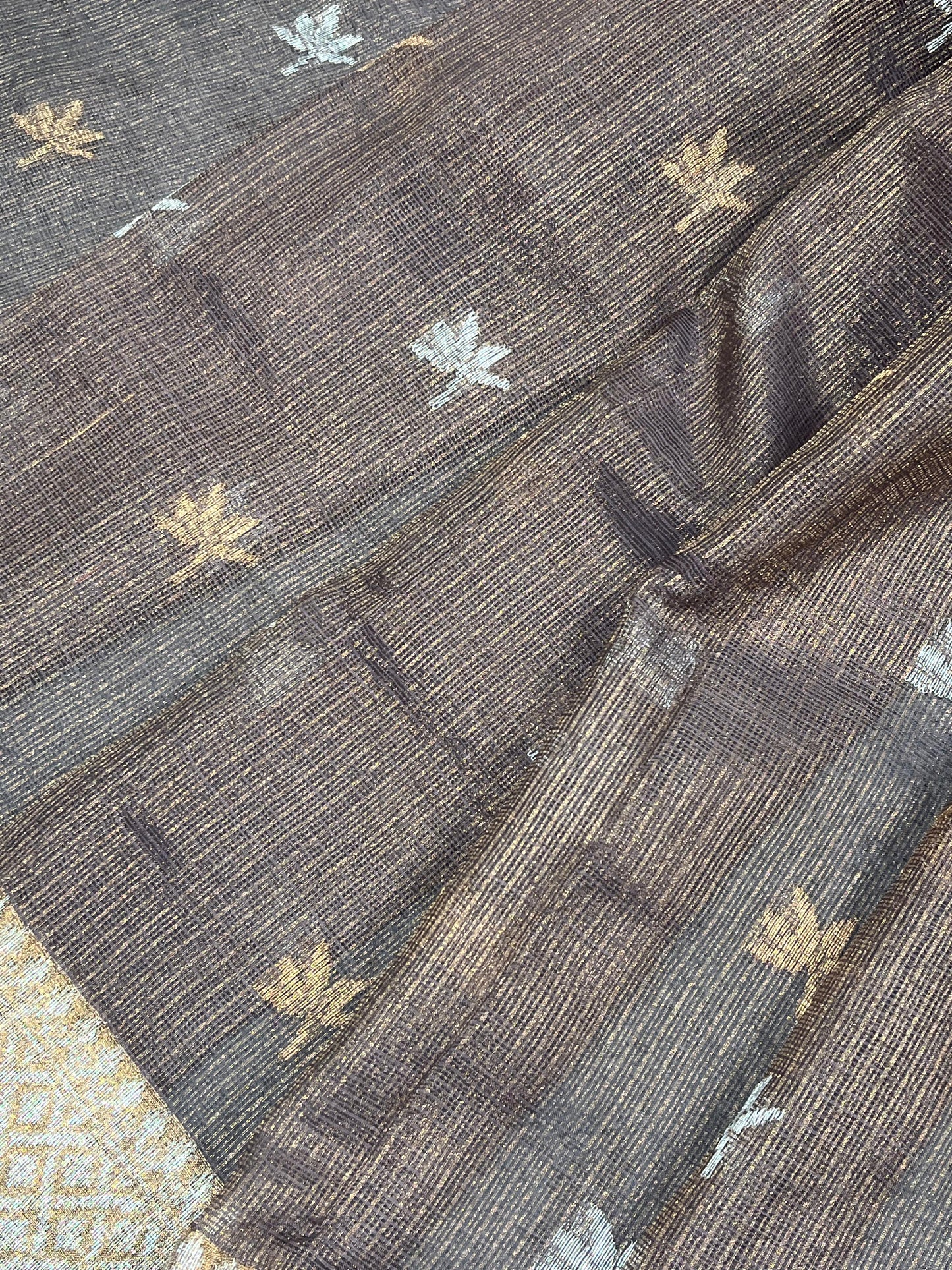 DARK BROWN REAL JARI PURE HANDLOOM KOTA DORIYA SAREE