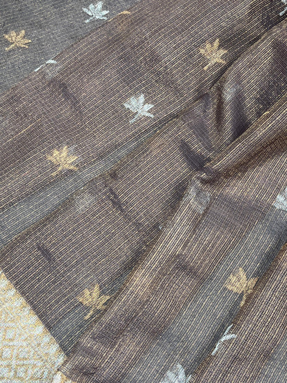 DARK BROWN REAL JARI PURE HANDLOOM KOTA DORIYA SAREE