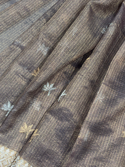 DARK BROWN REAL JARI PURE HANDLOOM KOTA DORIYA SAREE