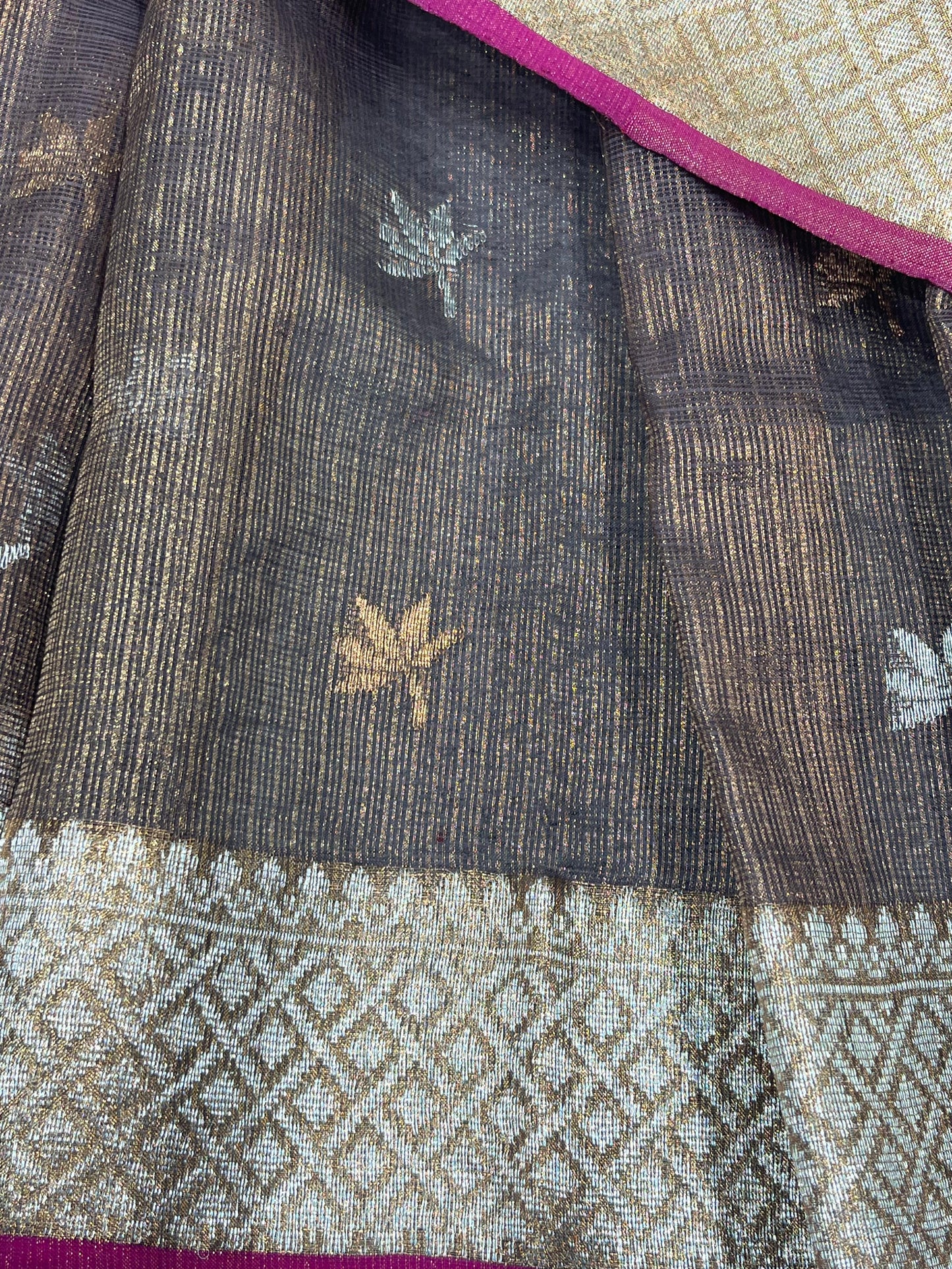 DARK BROWN REAL JARI PURE HANDLOOM KOTA DORIYA SAREE