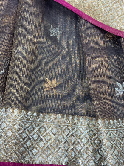 DARK BROWN REAL JARI PURE HANDLOOM KOTA DORIYA SAREE