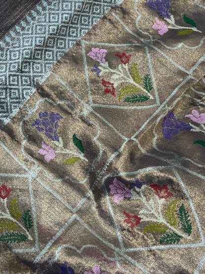 DARK BROWN REAL JARI PURE HANDLOOM KOTA DORIYA SAREE