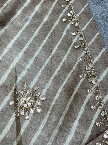 LIGHT BROWN TASSAR PURE HANDLOOM LEHERIYA SAREE
