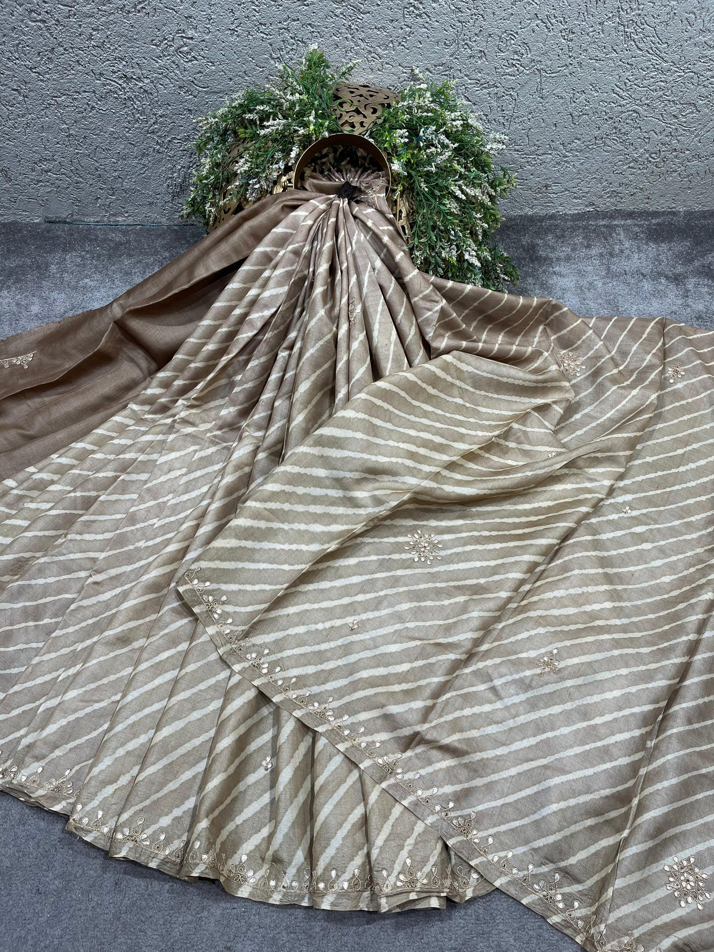 LIGHT BROWN TASSAR PURE HANDLOOM LEHERIYA SAREE