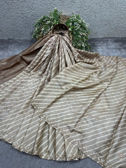 LIGHT BROWN TASSAR PURE HANDLOOM LEHERIYA SAREE