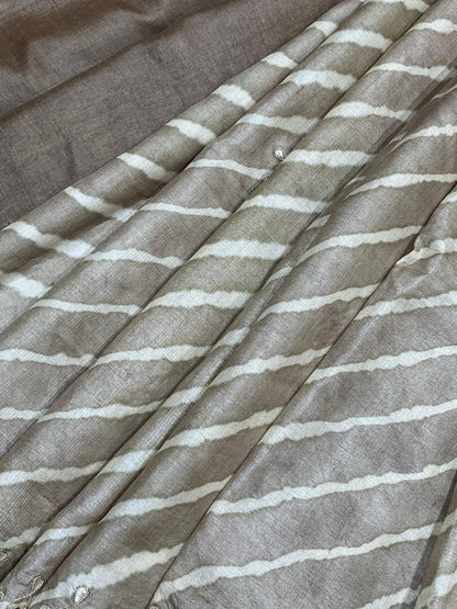 LIGHT BROWN TASSAR PURE HANDLOOM LEHERIYA SAREE