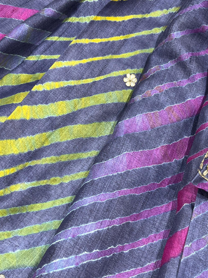 PURPLE TASSAR PURE HANDLOOM LEHERIYA SAREE