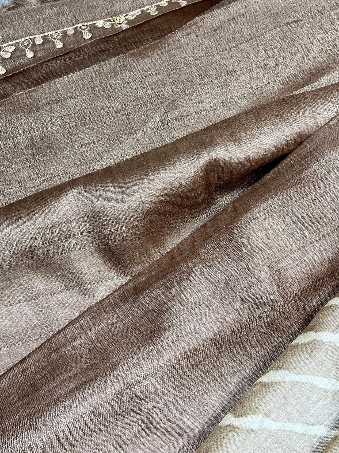 LIGHT BROWN TASSAR PURE HANDLOOM LEHERIYA SAREE