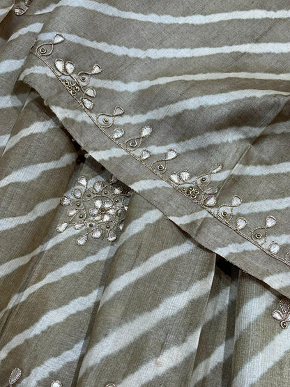 LIGHT BROWN TASSAR PURE HANDLOOM LEHERIYA SAREE