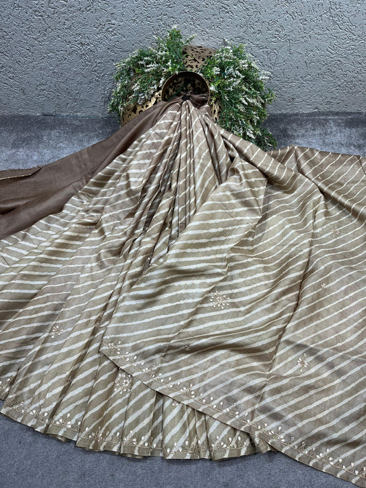 LIGHT BROWN TASSAR PURE HANDLOOM LEHERIYA SAREE