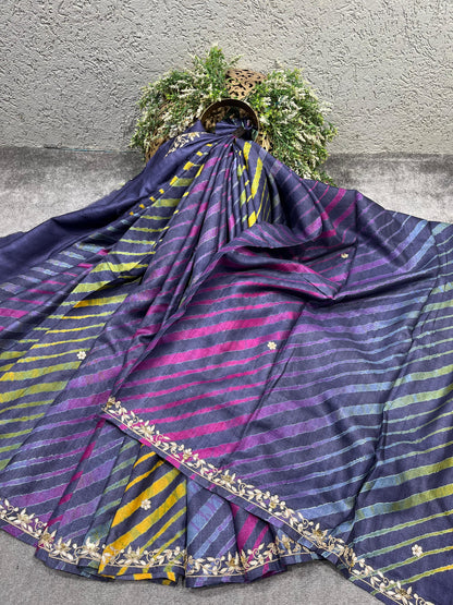 PURPLE TASSAR PURE HANDLOOM LEHERIYA SAREE