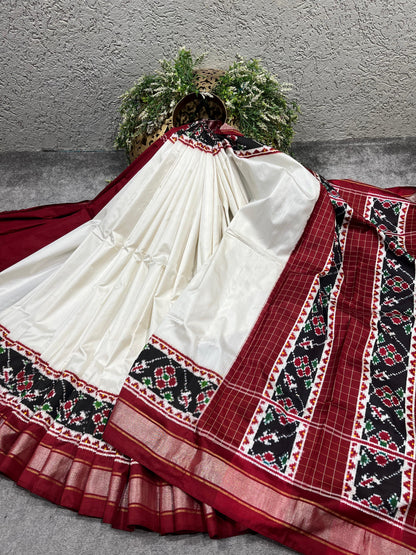 WHIRTE SINGLE IKKAT PURE HANDLOOM IKKAT SAREE