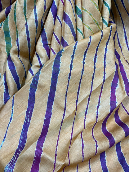 CREAM TASSAR PURE HANDLOOM LEHERIYA SAREE
