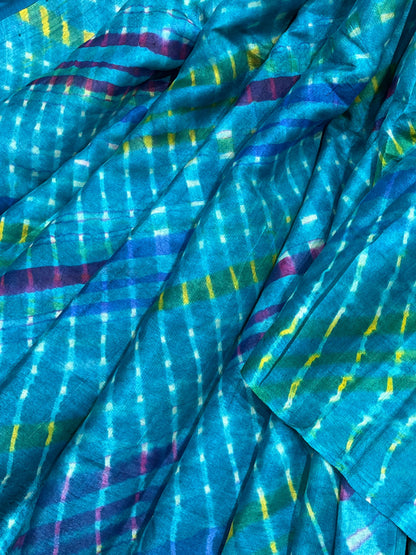 BLUE TASSAR PURE HANDLOOM LEHERIYA SAREE