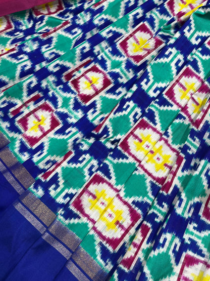 BLUE PURE HANDLOOM DOUBLE IKKAT SAREE