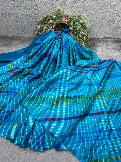 BLUE TASSAR PURE HANDLOOM LEHERIYA SAREE