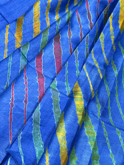 ROYAL BLUE TASSAR PURE HANDLOOM LEHERIYA SAREE