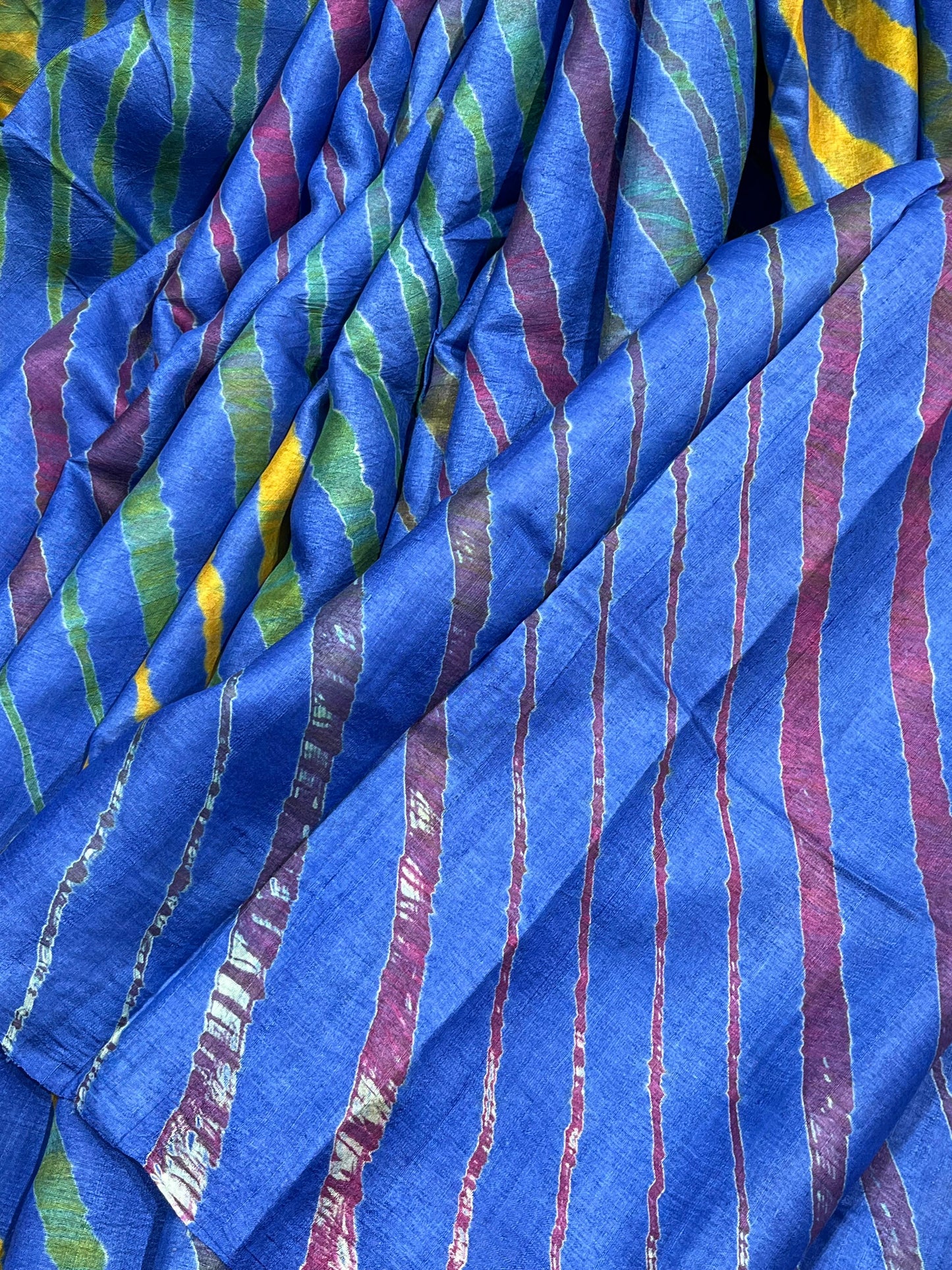 ROYAL BLUE TASSAR PURE HANDLOOM LEHERIYA SAREE