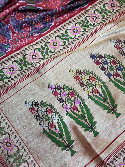 RED PURE HANDLOOM SINGKE IKKAT SAREE