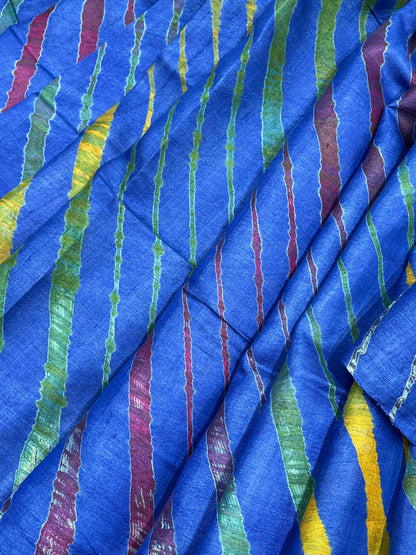 ROYAL BLUE TASSAR PURE HANDLOOM LEHERIYA SAREE