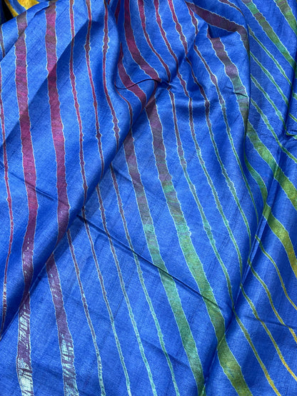 ROYAL BLUE TASSAR PURE HANDLOOM LEHERIYA SAREE