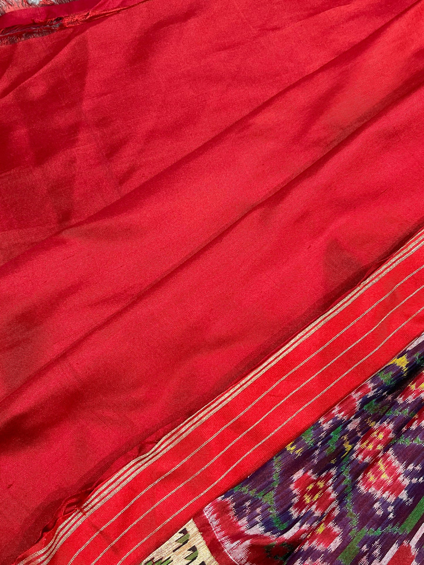 RED PURE HANDLOOM SINGKE IKKAT SAREE