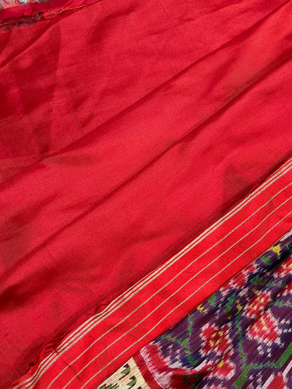 RED PURE HANDLOOM SINGKE IKKAT SAREE