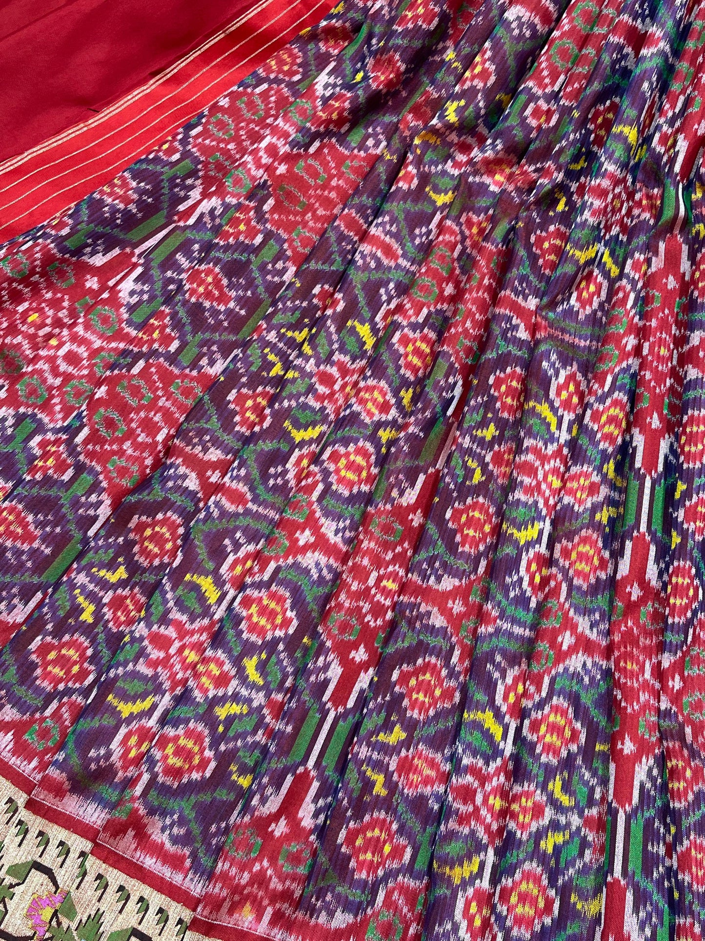 RED PURE HANDLOOM SINGKE IKKAT SAREE