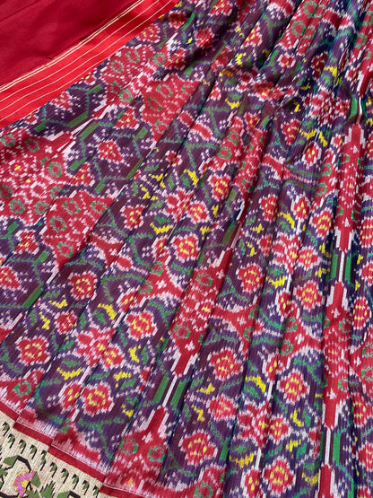 RED PURE HANDLOOM SINGKE IKKAT SAREE