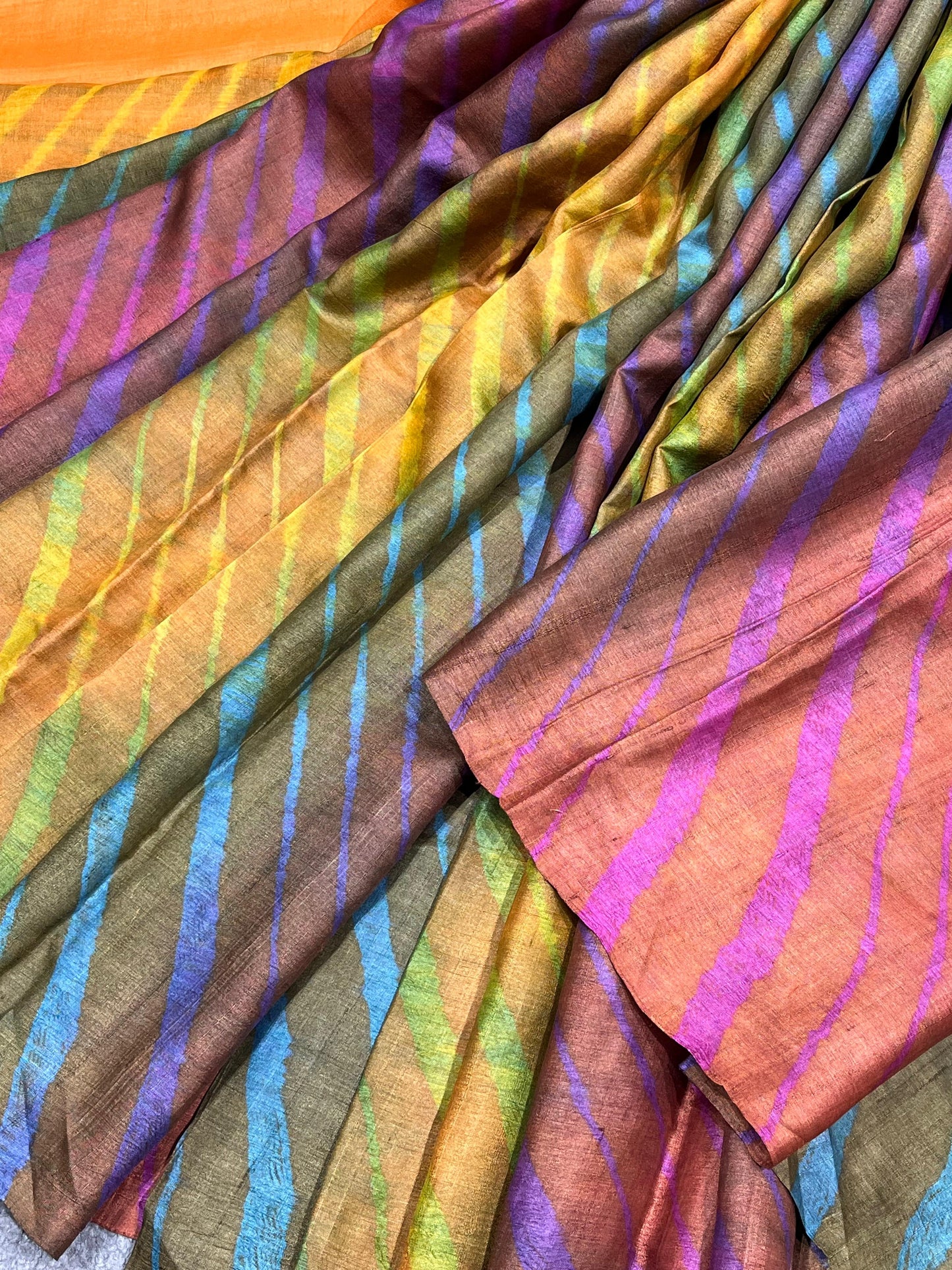 MULTICOLOUR TASSAR PURE HANDLOOM LEHERIYA SAREE