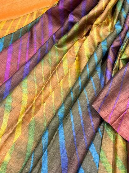 MULTICOLOUR TASSAR PURE HANDLOOM LEHERIYA SAREE