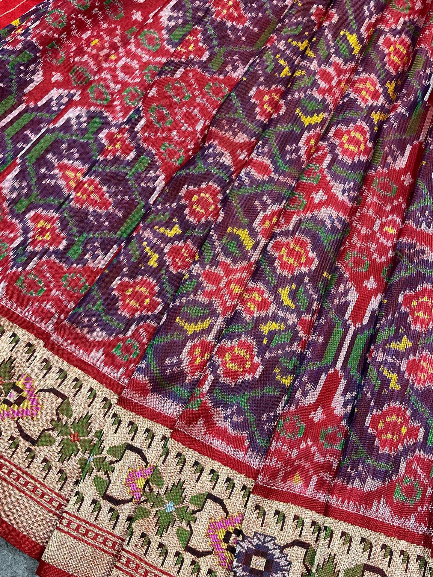 RED PURE HANDLOOM SINGKE IKKAT SAREE
