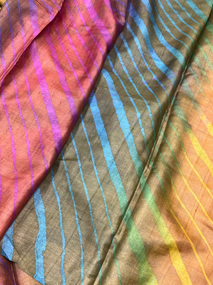 MULTICOLOUR TASSAR PURE HANDLOOM LEHERIYA SAREE