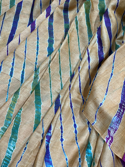 CREAM TASSAR PURE HANDLOOM LEHERIYA SAREE