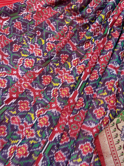 RED PURE HANDLOOM SINGKE IKKAT SAREE