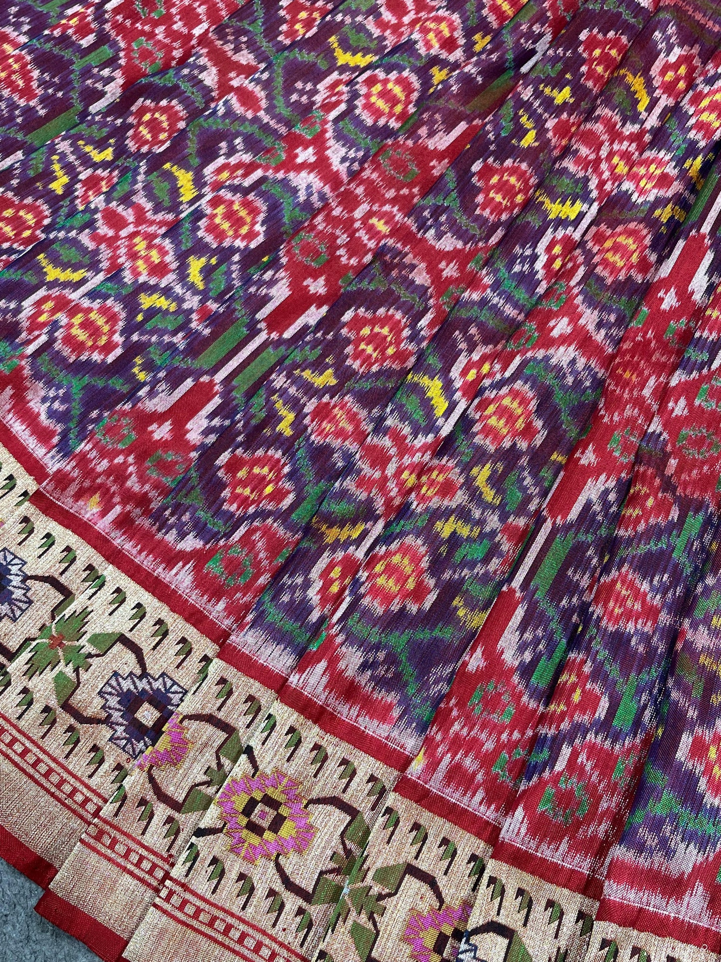 RED PURE HANDLOOM SINGKE IKKAT SAREE