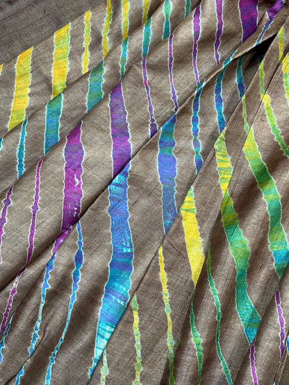 BROWN TASSAR PURE HANDLOOM LEHERIYA SAREE
